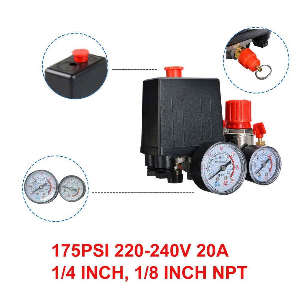 New 240V Pump Pressure Air Compressor Control Value Switch Gauge Parts Kit 12Bar ☆hengmaTimeMall