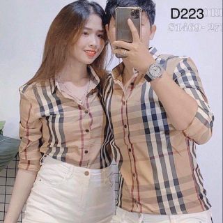 Áo sơ mi nam nữ bbr sọc có 2 màu kem, xám TM