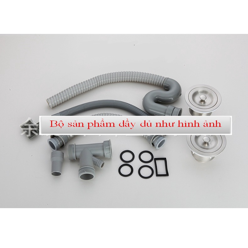Bộ Xi phông thoát nước dành cho chậu rửa bát dành cho chậu 2 hố - Inox 304 siêu bền- Gồm đầy đủ phụ kiện