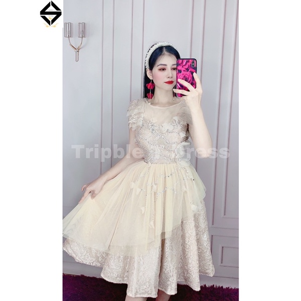 Đầm xoè dự tiệc công chúa lưới nhũ kim tuyến TRIPBLE T DRESS - size M/L - MS361V