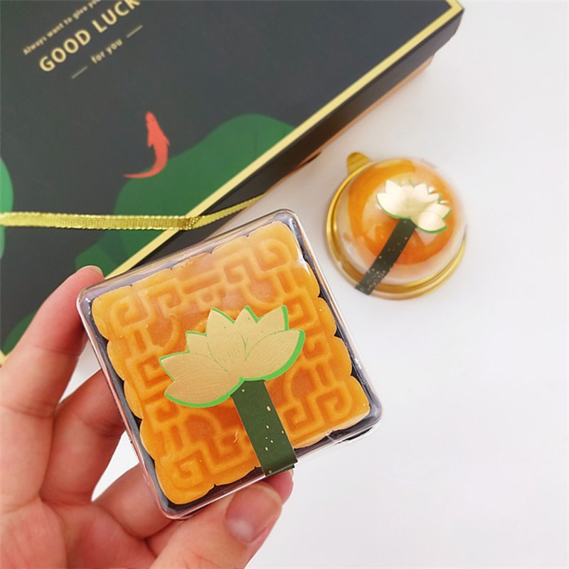 Bộ 50 Nhãn Dán Dài Họa Tiết Hoa Sen / Trứng / Lòng Đỏ Trang Trí Hộp Bánh