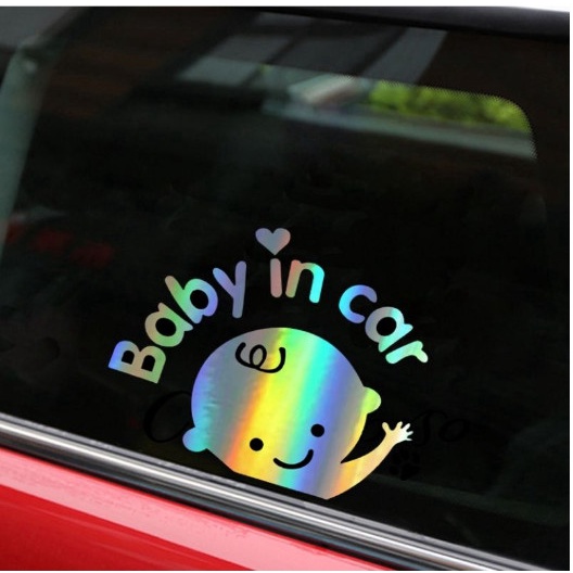 Tem xe ô tô BABY IN CAR 14x17cm đề can dán xe trang trí kính chất liệu Vinyl cao cấp - Khải Huy Scar