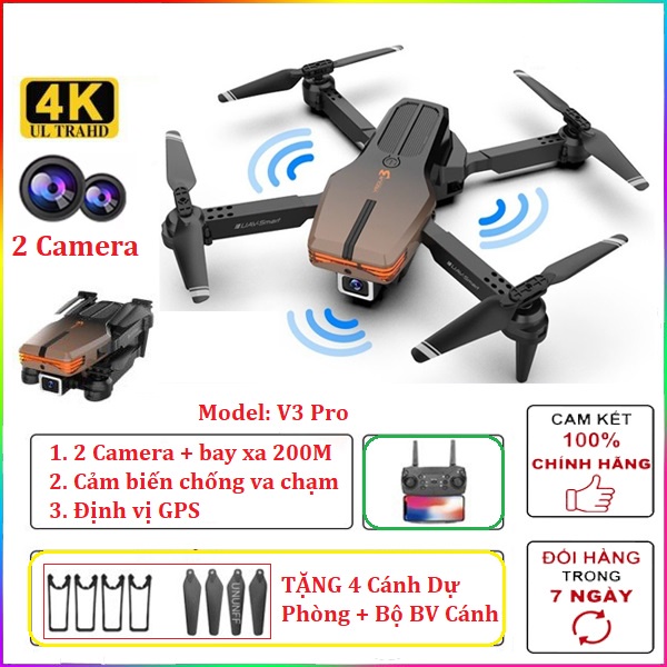 𝓣ặ𝓷𝓰 𝓑ộ 4 𝓒á𝓷𝓱 𝓢ơ 𝓒𝓾𝓪 Máy bay điều khiển từ xa V3 Pro mới 2022 có 2 camera flycam 4k mini, flycam giá rẻ, play cam