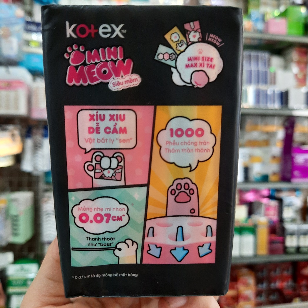 Băng vệ sinh, tampon Kotex Mini Meow siêu mềm 8 miếng 24cm