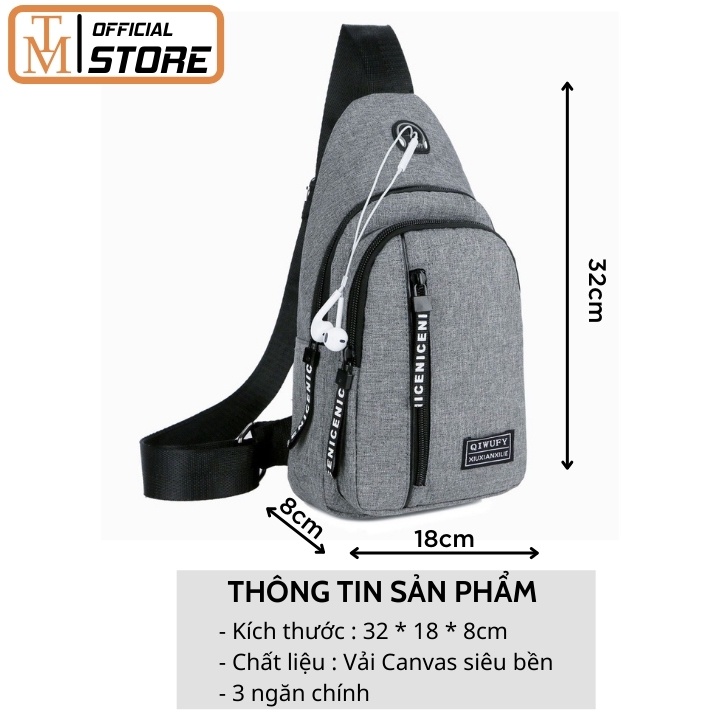 Túi đeo chéo nam vải canvas 3 ngăn + Tặng kèm thắt lưng da nam sang trọng TC92+TL23-MV