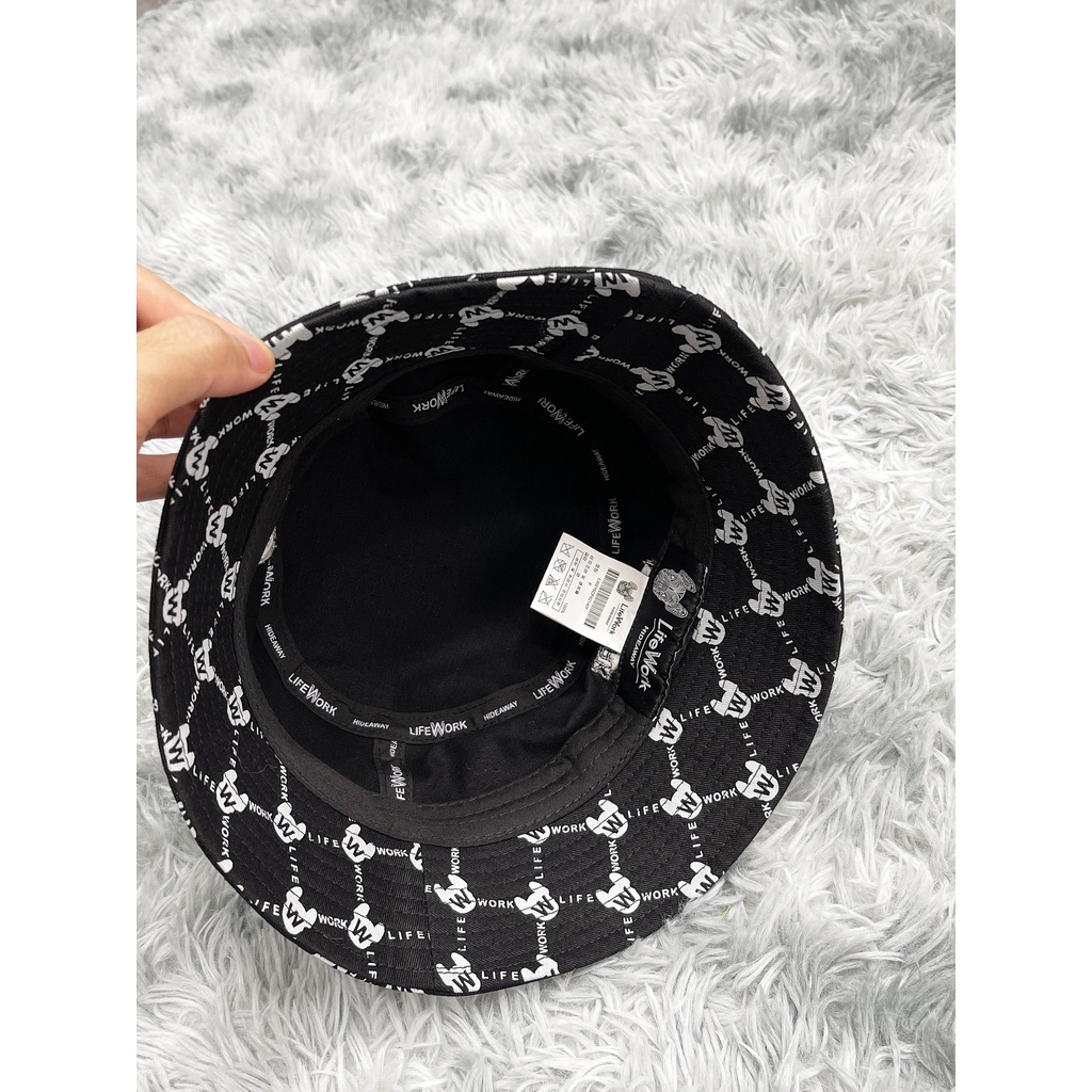 (HÀNG XUẤT XỊN) Mũ Bucket và Lưỡi trai H90 LIFEWORK MONOGRAM BUCKET HAT &amp; H91 LIFEWORK MONOGRAM CAP BLACK