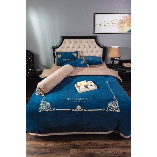 BỘ CHĂN GA GỐI NỈ NHUNG HOÀNG GIA CAO CẤP 5 MÓN(ga trần bông) Loại 1