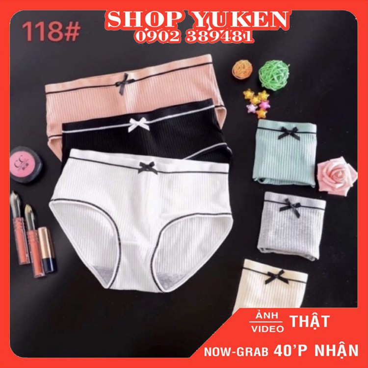 ♥️ Quần Lót Nữ ♥️ Combo 5 Quần lót cotton chíp kute gân tăm trơn viền nơ phối