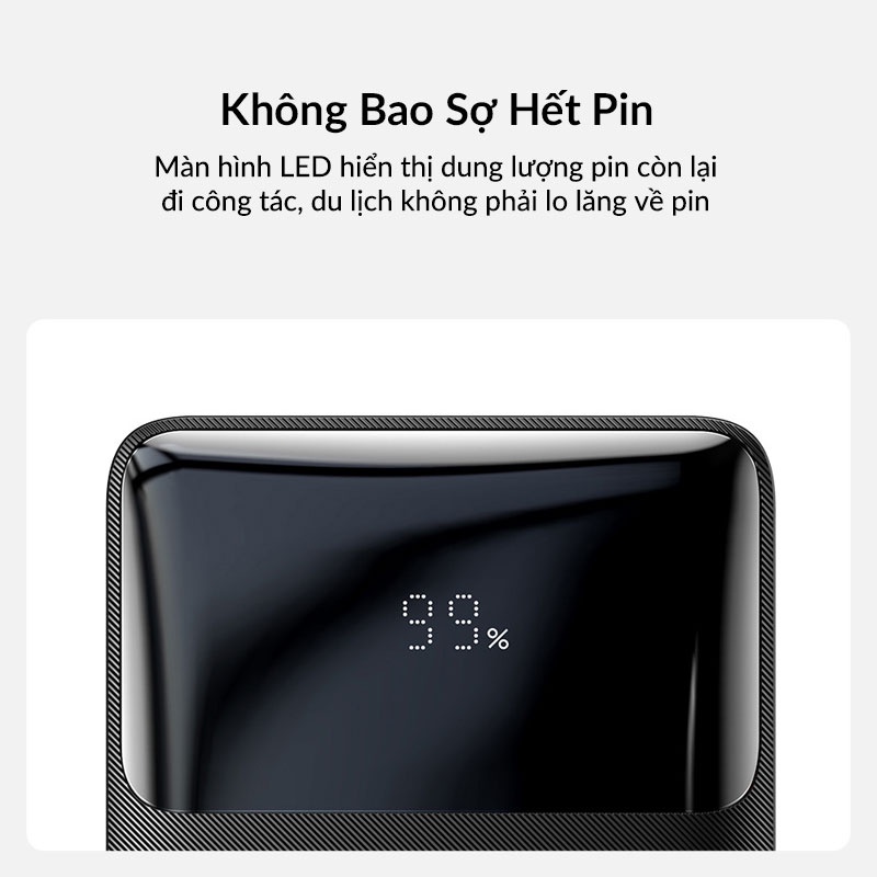 Sạc Dự Phòng 10000mAh BASEUS Bipow Digital Display, Sạc Nhanh 2 Chiều 20W/ 18W, 3 Output 2 Input Cho iPhone, Samsung, Mi