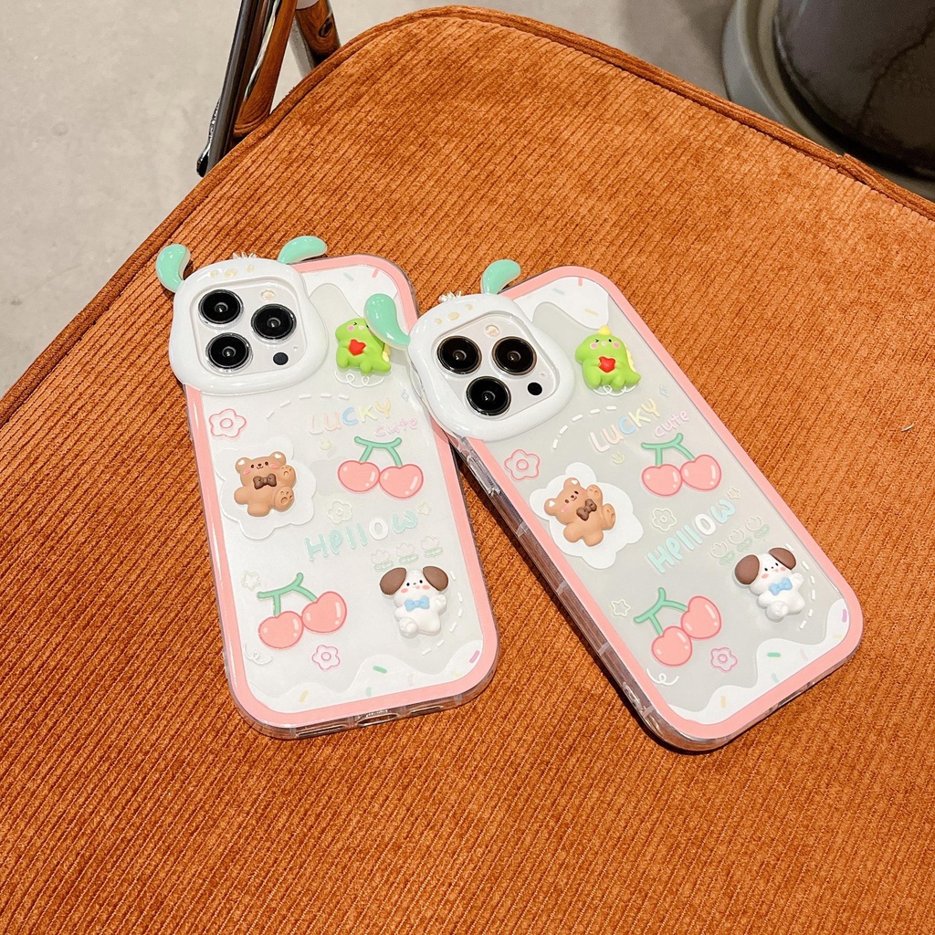 Ốp Điện Thoại TPU Dẻo Trong Suốt Họa Tiết Hoạt Hình Tai Chó 3D Dễ Thương Cho iphone 13 12 11 Pro XS Max XR