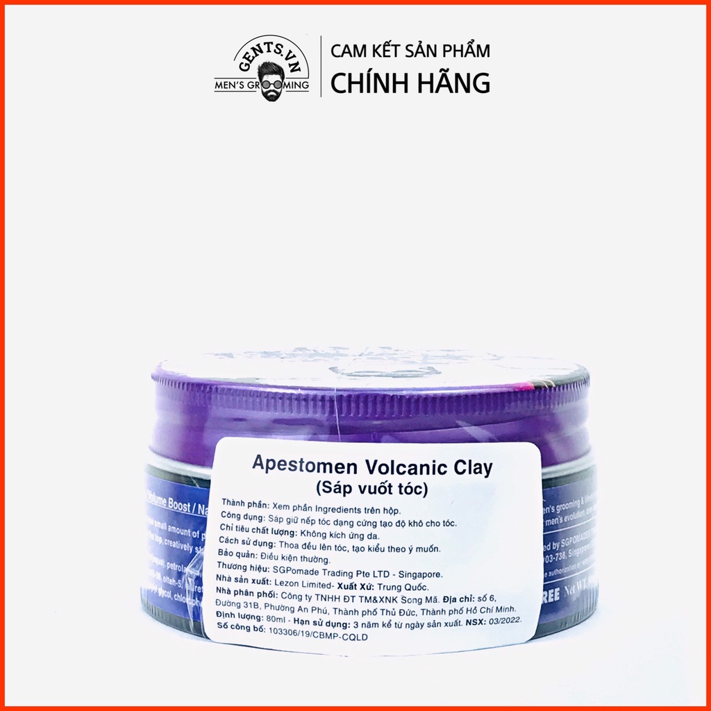 Sáp vuốt tóc nam Apestomen Volcanic Clay 80g chính hãng - tạo kiểu và giữ nếp mạnh mẽ
