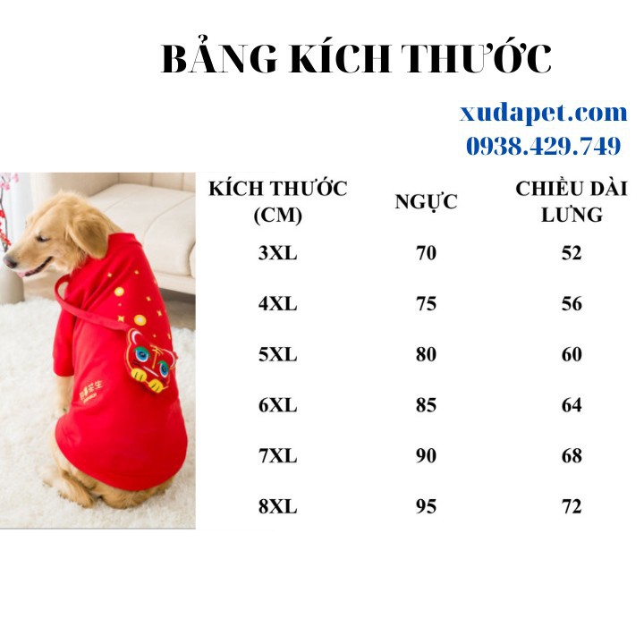 Áo Tết Đỏ Cho Chó Lớn Kèm Túi Lân May Mắn chất liệu thun co giãn cao cấp - Xudapet - SP000646