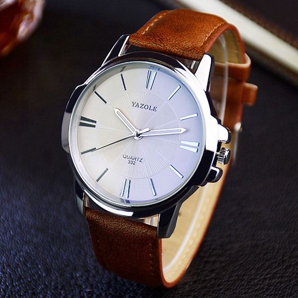 Đồng hồ nam đẹp YAZOLE 332 thời trang - trang phục công sở - Dây da - Máy Quartz Nhật Bản