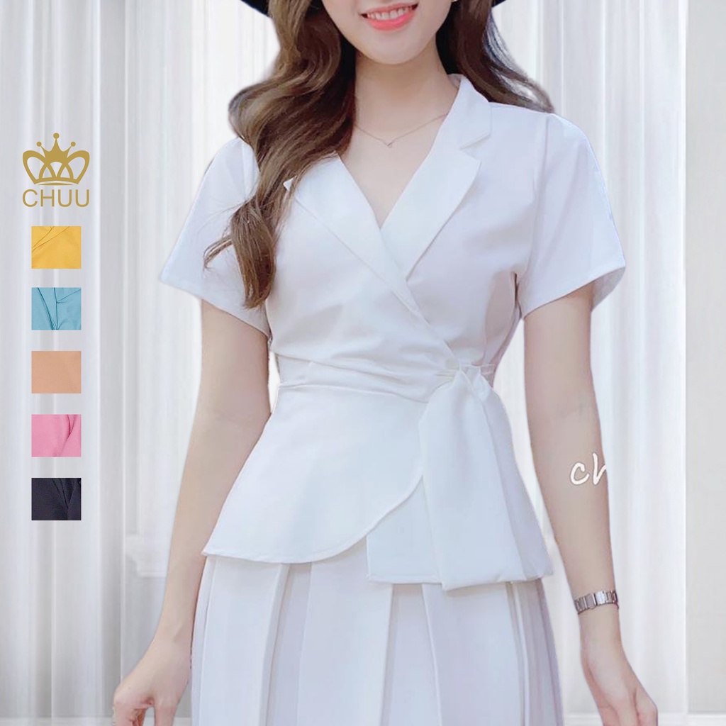 Áo peplum cổ vest kiểu cột nơ eo chun lưng giấu bụng CHUU A6929 | BigBuy360 - bigbuy360.vn