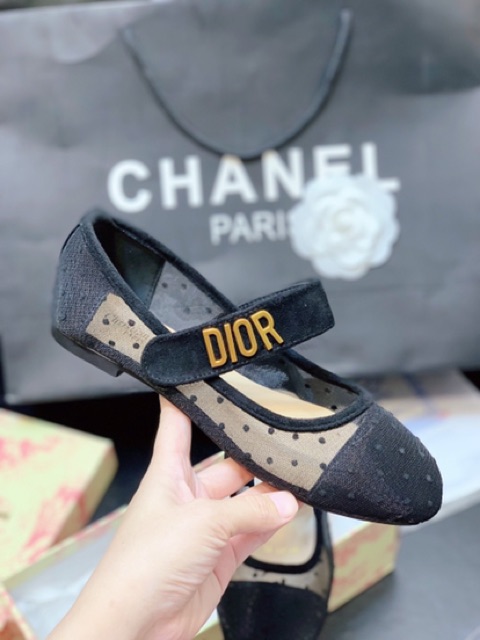 Giày búp bê jadior lưới chấm bi quai ngang đế bệt fullbox