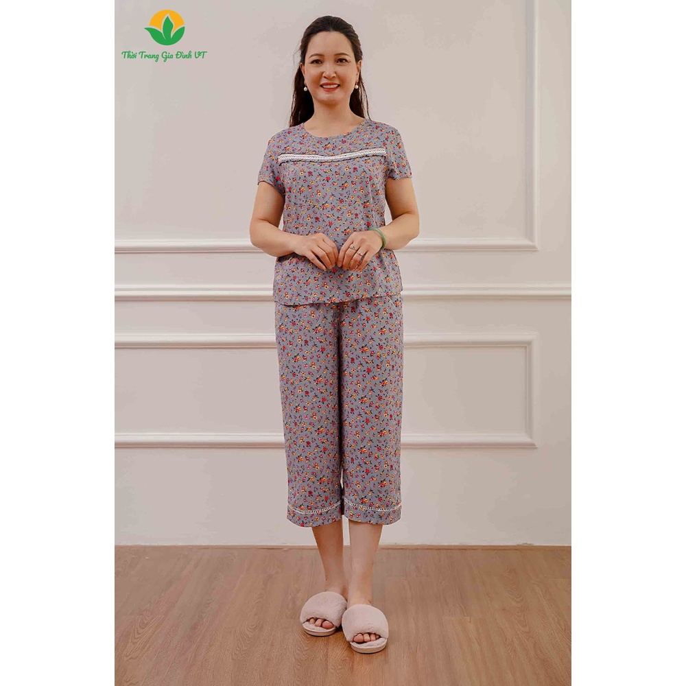 Đồ bộ mặc nhà trung niên mùa hè Việt Thắng, quần lửng, áo cộc tay, chất lanh - B06.2209