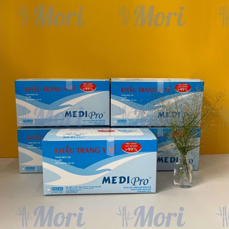 [CHÍNH HÃNG] Khẩu trang y tế cao cấp Medi Pro 3 lớp - cty Thời Thanh Bình (hộp 50 cái)
