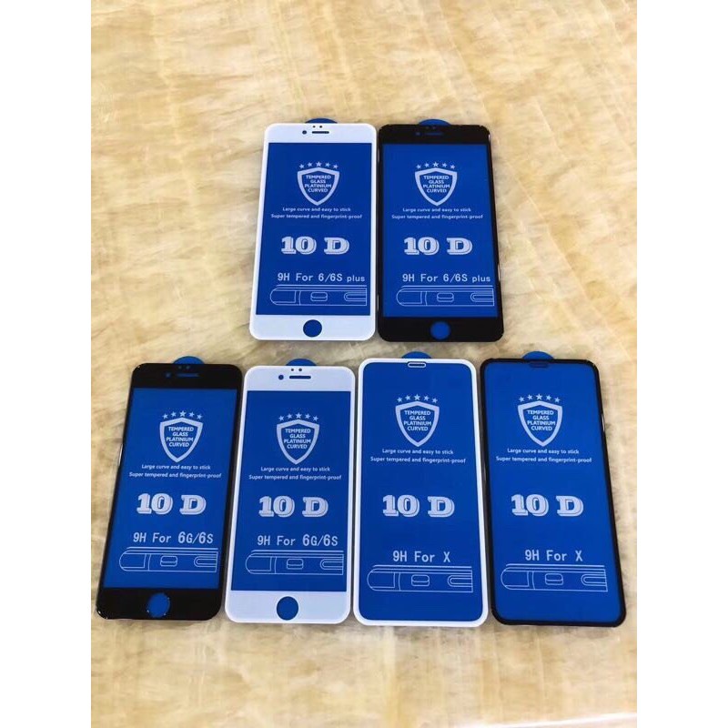 Kính cường lực full màn 10D cho IP 6/6s/6plus/6splus/7/8/7plus/8plus/x/xs/xsmax/11/11promax/12/12proma tặng giấy lau