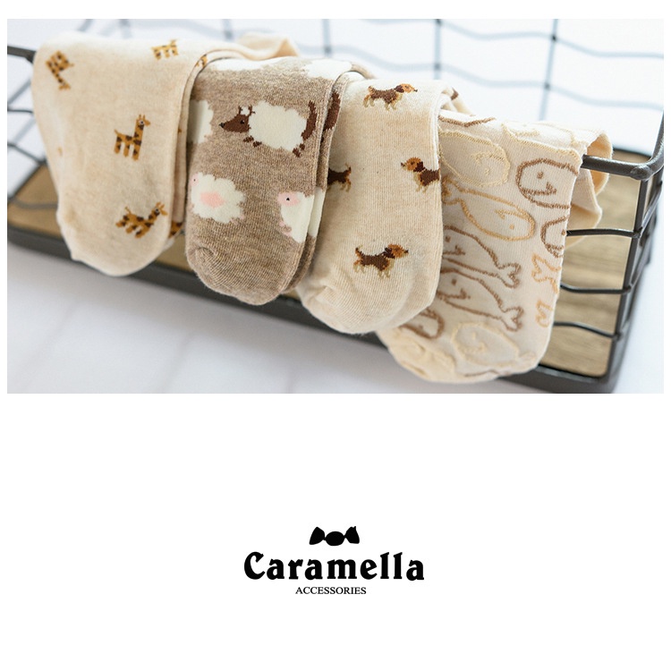 Hộp 4 đôi tất (vớ) nữ siêu dễ thương hãng Caramella chất liệu cotton khử mùi kháng khuẩn chống hôi chân Phê TẤT
