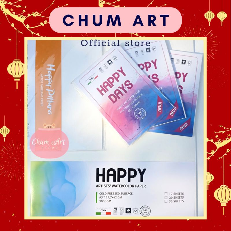 Giấy vẽ màu nước happy 300gsm chính hãng Ý dành cho họa sĩ