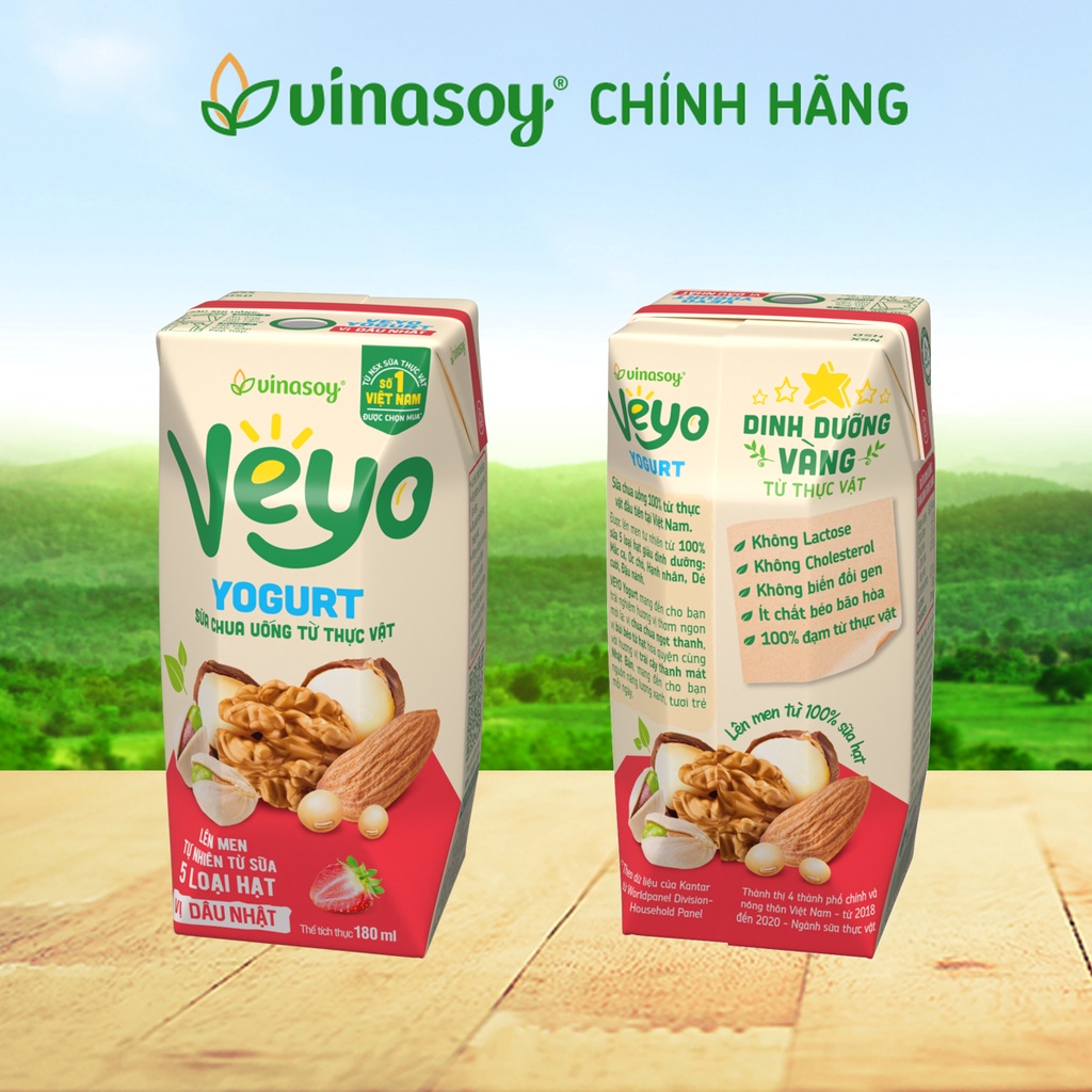 Thùng Sữa chua uống từ thực vật Veyo Yogurt vị Dâu Tây Nhật (30 Hộp x 180ml) - Vinasoy