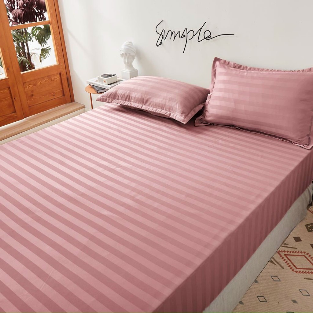 Bộ ga giường cotton LIDACO kẻ sọc 3f chuyên dùng cho khách sạn đủ 9 màu miễn phí bo chun | BigBuy360 - bigbuy360.vn