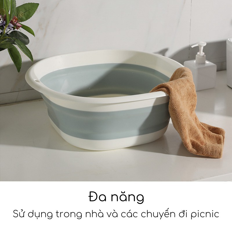 Chậu tắm cho bé, thau gấp gọn, chậu ngâm chân silicon đa năng, kích thước vừa + lớn