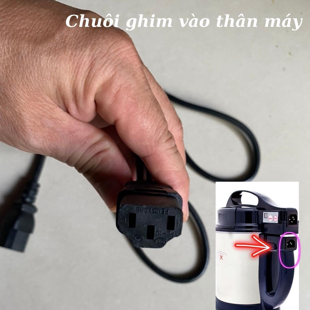 Dây điện nguồn máy chế biến sữa đậu nành Gali, 1 phích cắm, 2 chuôi ghim cấu tạo dây đồng và nhựa hàng nhập khẩu Alate