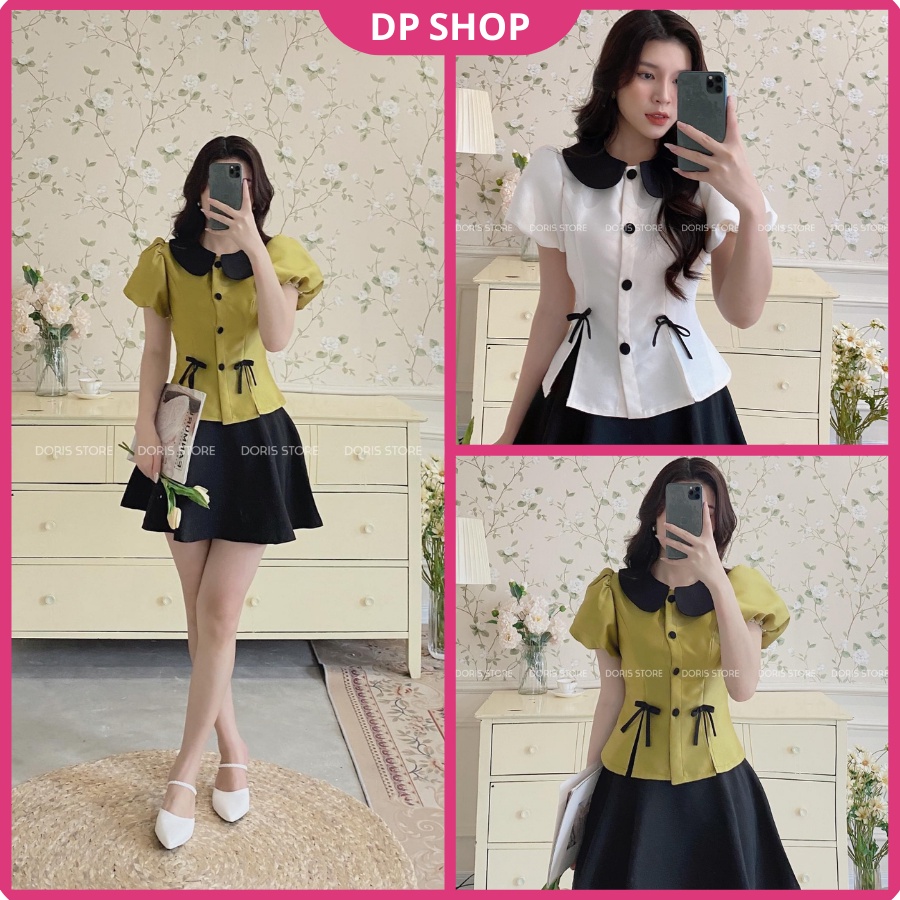 Set/ Bộ Nữ BIGSIZE Áo Hai Nơ Cổ Phối Mix Chân Váy Xếp Ly (50-90Kg) DP0088 - DP Shop
