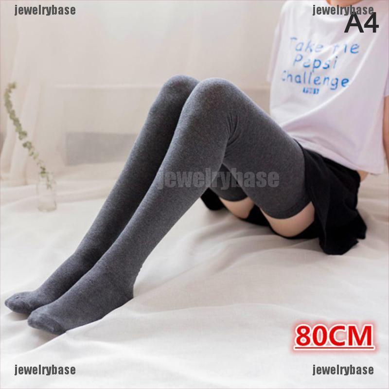Đôi vớ cotton dài 80cm qua gối màu trơn thời trang ấm áp cho nữ