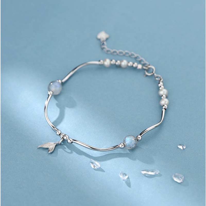 Ladies Moonstone Pearl Fishtail Bracelet Vòng đeo tay có thể điều chỉnh