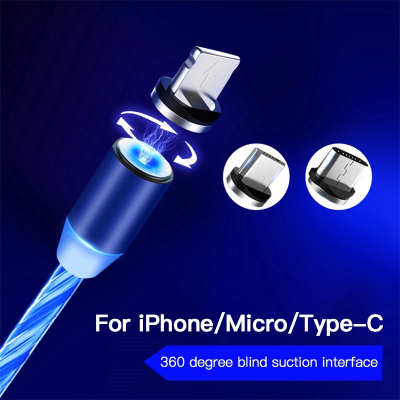 Cáp từ tính Sạc nhanh LED Cáp chiếu sáng Micro USB Loại C cho iPhone và Dây nam châm Android
