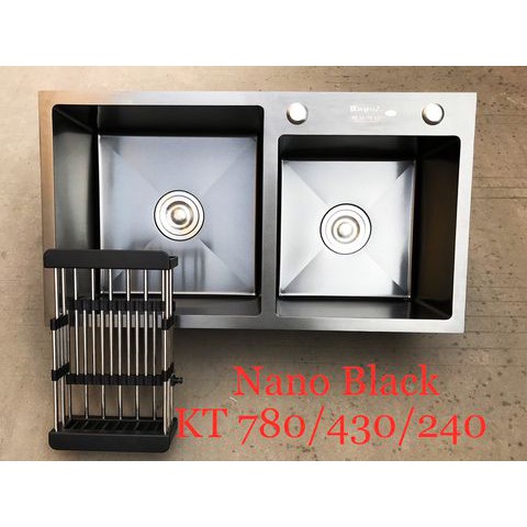 Chậu rửa bát 2 hố đúc Nano đen Kagol cao cấp, chất lượng giá tốt