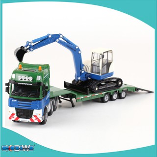 Xe Mô Hình Kim Loại Xe Tải Chở Xe Đào Bánh Xích Mini Tỉ Lệ 1:50 - Kdw