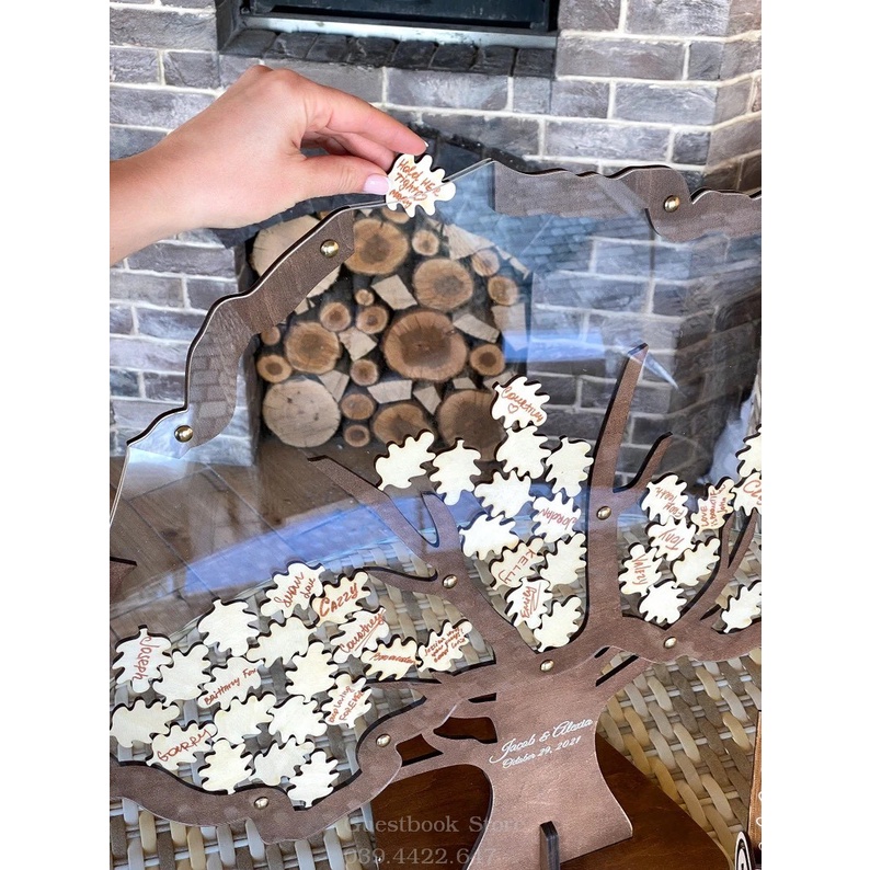 Hộp Thả Tim Gỗ Mẫu Cây Thả Chiếc Lá Ký Tên Size 60Cm| Thao Wedding Guestbook