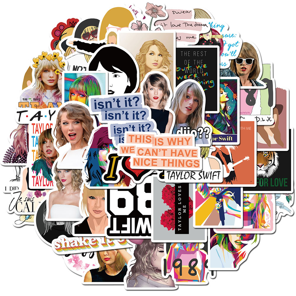 Set 50 Miếng Dán Hình Ca Sĩ Taylor Swift Chống Thấm Nước Đẹp Mắt Dùng Trang Trí