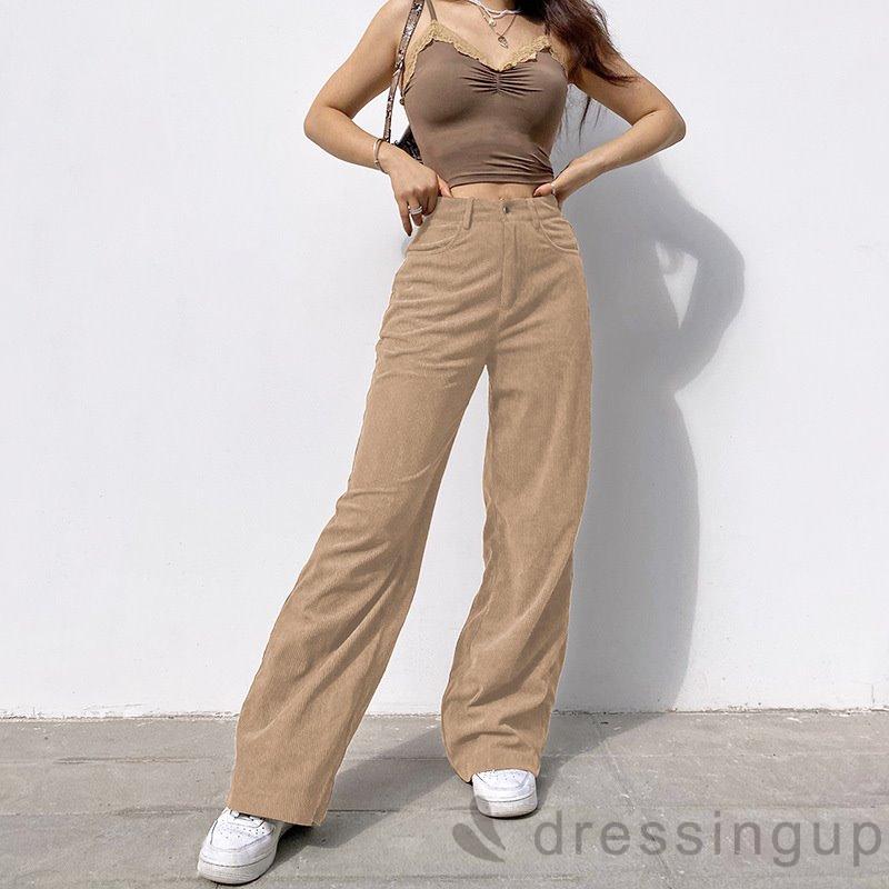 Quần dài ống rộng màu trơn kiểu dáng thời trang dành cho nữ