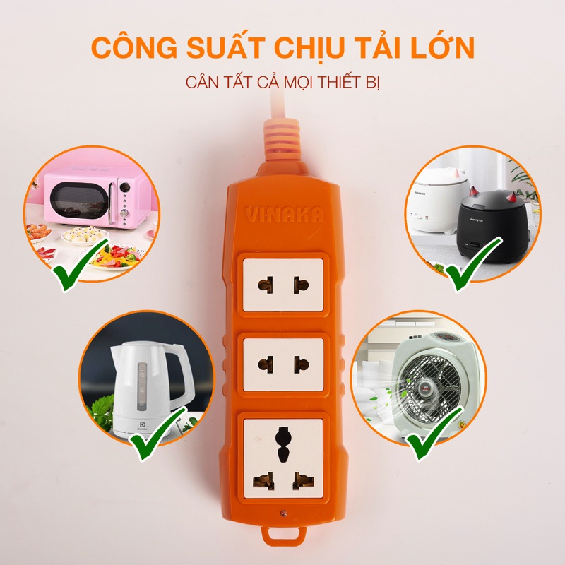 Ổ cắm điện VINAKA liền dây chịu tải chống vỡ cao cấp T3/T5