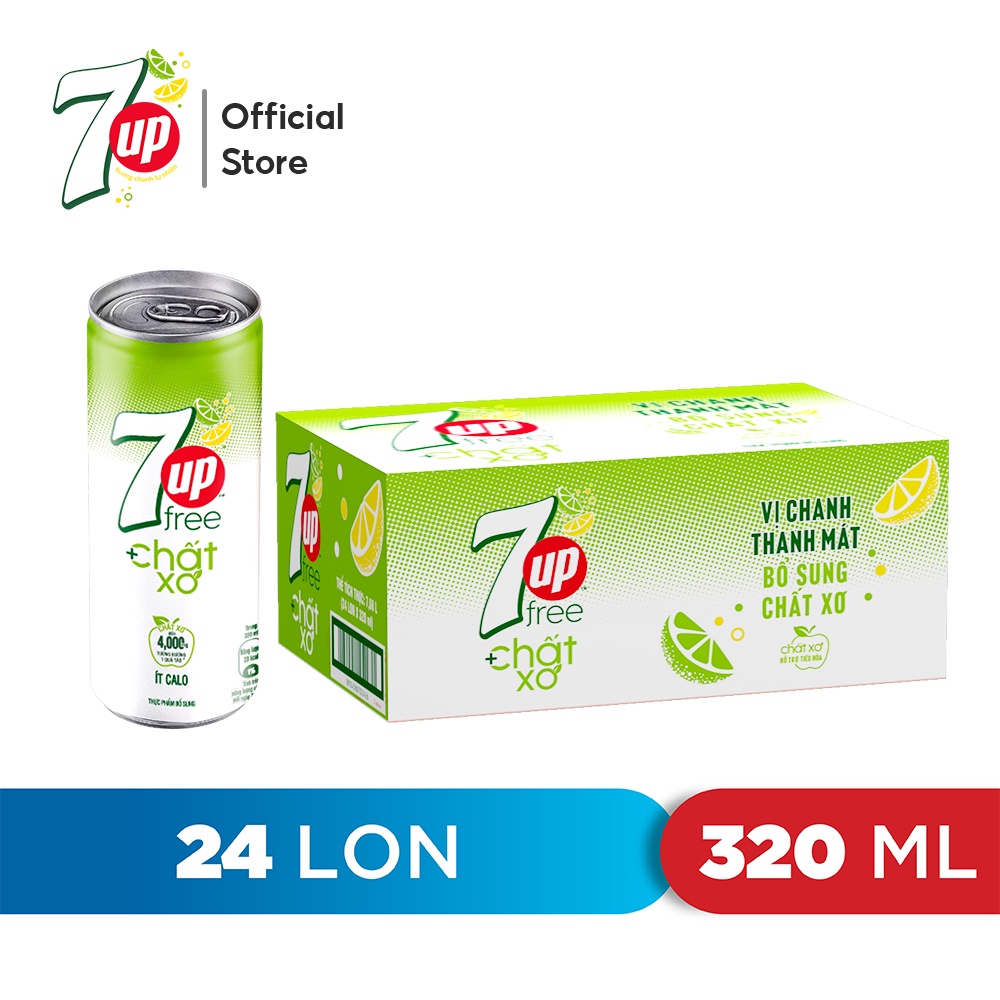 [Mã GRO1APR giảm 20K đơn 150K] Thùng 24 Lon Nước Uống Có Gaz 7UP Ít Calo Bổ Sung Chất Xơ (320ml/lon)