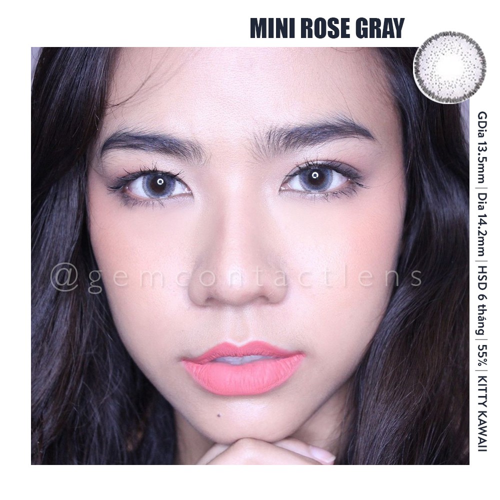 Áp Tròng Giãn Nhẹ MINI ROSE GRAY Ẩm Cao 55% HSD 6 Tháng Lens Xám Tây Đủ Độ Có Lệch Phù Hợp Mắt Nhạy Cảm