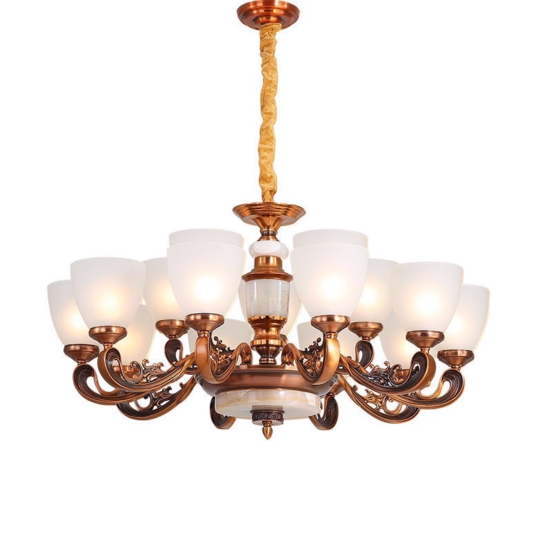 Đèn chùm 15 tay Chao Đá Trắng Hàng Cao cấp Tặng Kèm Bóng Led