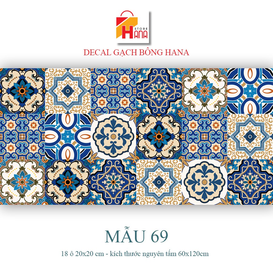 Decal gạch bông Mua 3 tặng 1 set 32 ô (60x120cm) Decal trang trí phòng khách, decal dán tủ dán bếp ..