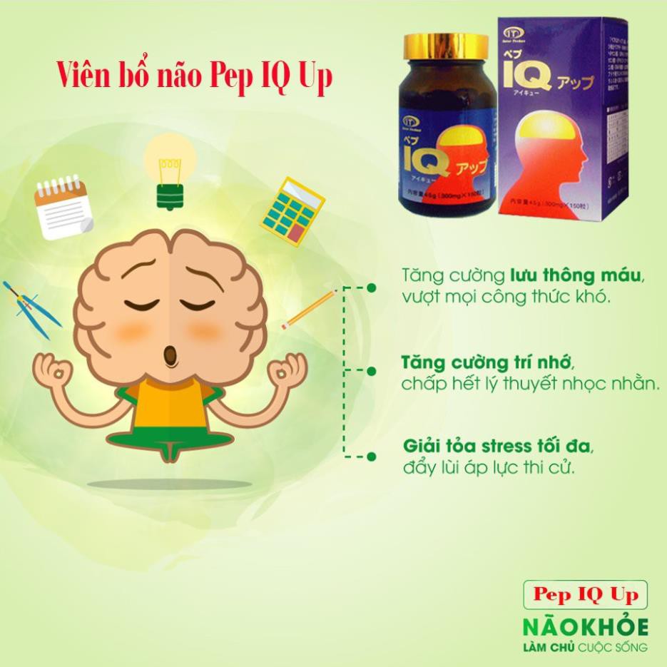 Bổ não tăng trí nhớ Pep IQ Up, lọ 150 viên bổ não, tăng IQ, tăng cường thị lực, điều hòa huyết áp, Hàng Nhập Khẩu Nhật