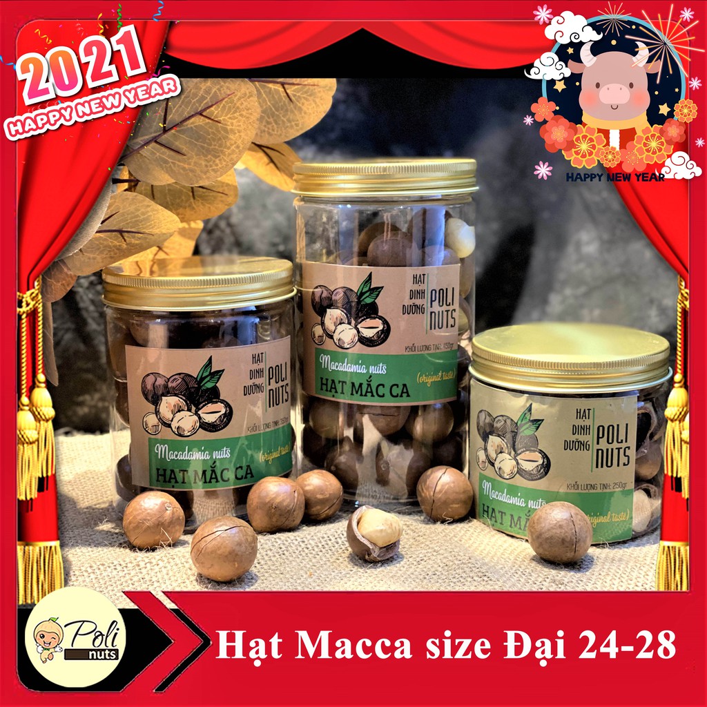 [Tặng Công Thức Xay Sữa Hạt] Hạt Macca Đăk Lăk Nguyên Vỏ Sấy Loại 1 (Size Đại 24 - 28mm) Polinuts Hũ 300g / 400g / 500g