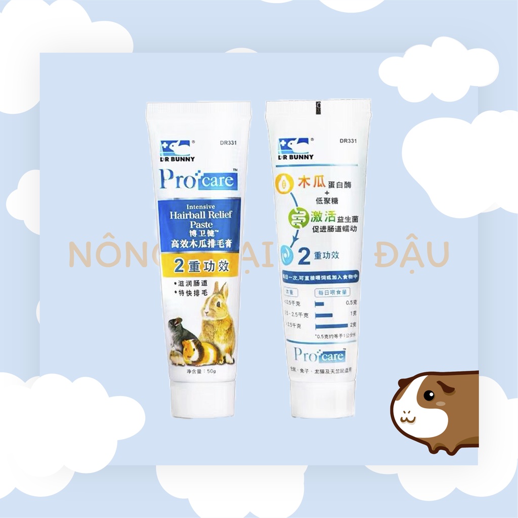 Gel dinh dưỡng Dr.Bunny hỗ trợ đường ruột và giúp đẹp lông cho Thỏ, Bọ Ú, Chinchila, Hamster DR331 - 50g