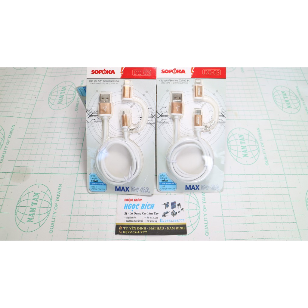 Cáp Sạc Đa Năng SOPOKA DQ03 Tích Hợp Chân Lighting, Micro USB Chính Hãng Dây 1M