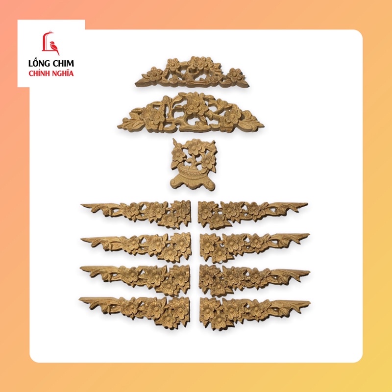 Bộ chân cửa chạm bông mai gắn lồng chào mào siêu đẹp (11 chi tiết) - phụ kiện lồng chim cao cấp