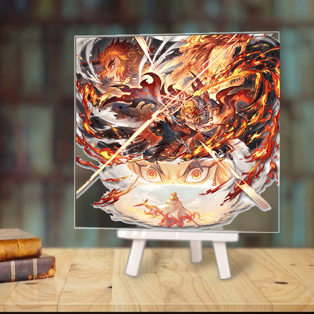 Tranh kính KIMETSU NO YAIBA Thanh Gươm Diệt Quỷ anime chibi acrylic mica trong trưng bày trang trí giá gỗ