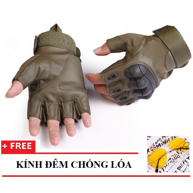 Găng tay nam hở ngón gù cao su loại tốt-Găng tay nam hở ngón kiểu lính PHỐI DA CAO CẤP - TẶNG 1 KÍNH ĐÊM CHỐNG LÓA