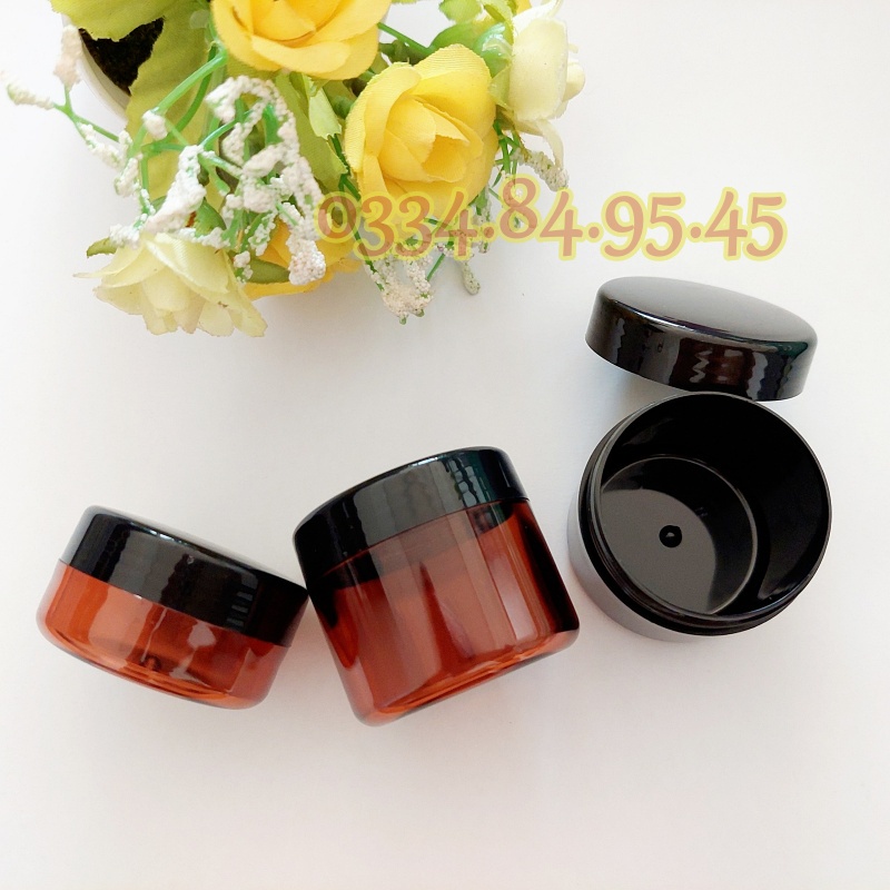 Hủ NHỰA chiết mỹ phẩm NÂU nắp đen 10g 20g 50g - hũ nhựa đựng kem